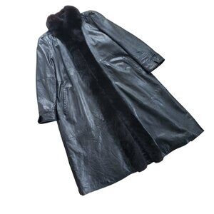 J Percy for Marvin Richards Fur Trimmed Leather Duster Coat Women's Large Black
